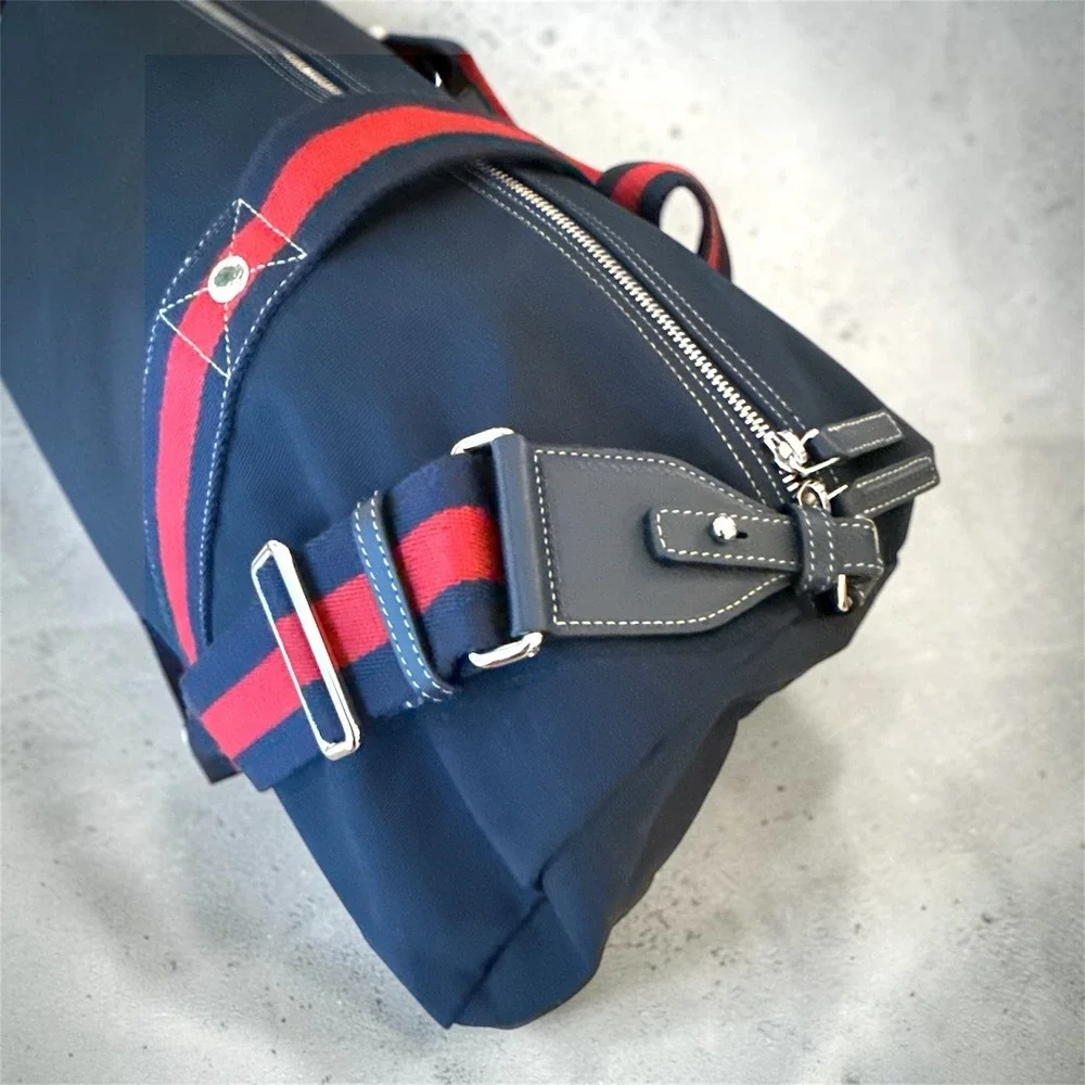 Gucci 816866 Duffle Bag Navy Canvas Red Blue Web Stripe Travel Weekend Bag